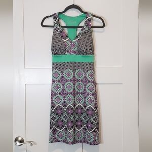 Gerry Athletic Mini Dress Size Small Padded Bra Floral Stretch Green Purple